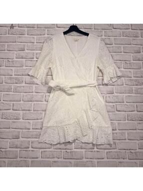 Lost in Lunar Women's Size 6 Eyelet Short Sleeve Ruffled‎ Dress White